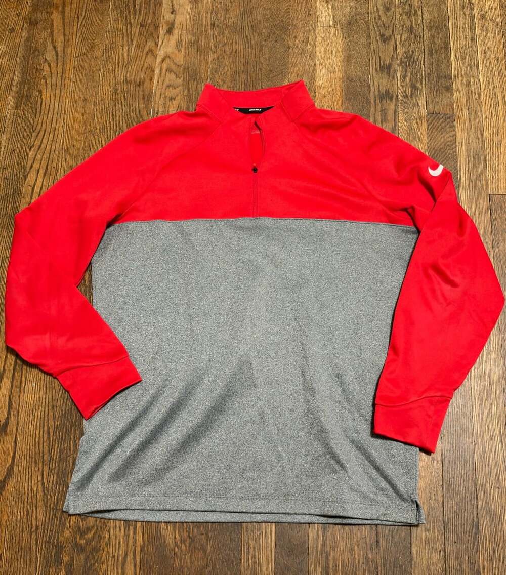 Nike Golf Therma-FIT 1/2-Zip Fleece Red Gray Heather Size L OSU Colorblock